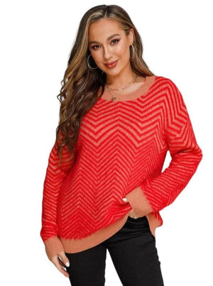 Sweater Zig Zag Fuzzy Sweater Trendsi