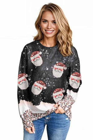 Sweatshirt Sequin Santa Patch Christmas Sweatshirt Black / S Trendsi