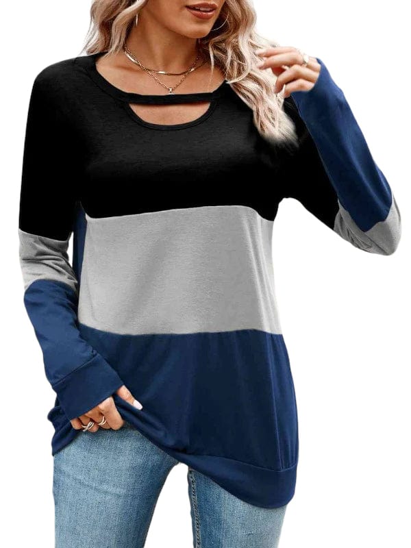 Color Block Cutout Round Neck Tee Shirt