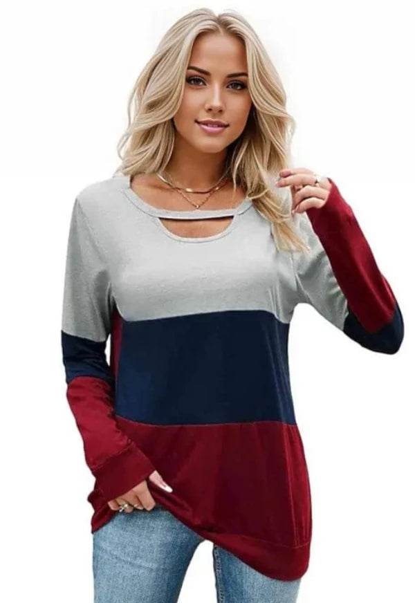 Color Block Cutout Round Neck Tee Shirt