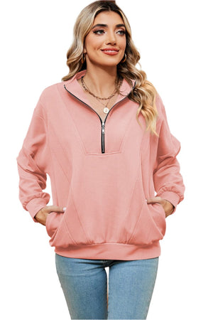 top Half Zip Dropped Shoulder Sweatshirt Blush Pink / S Trendsi