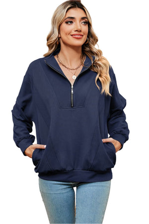 top Half Zip Dropped Shoulder Sweatshirt Trendsi