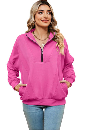 top Half Zip Dropped Shoulder Sweatshirt Trendsi