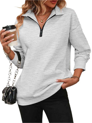 Top Zip-Up Dropped Shoulder Sweatshirt Light Gray / S Trendsi