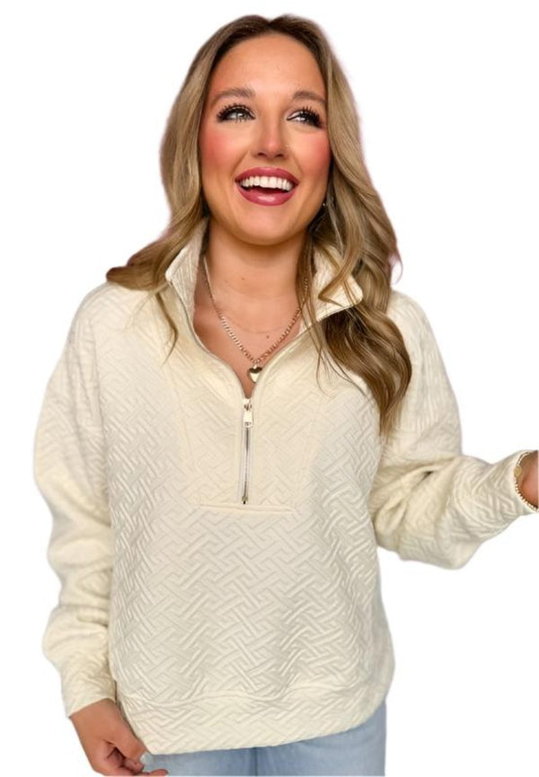 top Texture Half Zip Long Sleeve Sweatshirt Trendsi