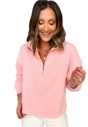 top Texture Half Zip Long Sleeve Sweatshirt Trendsi