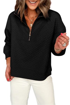 top Texture Half Zip Long Sleeve Sweatshirt Trendsi