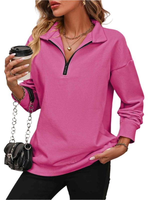 Top Zip-Up Dropped Shoulder Sweatshirt Trendsi