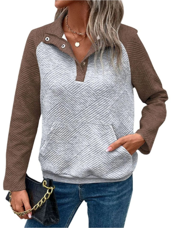 Tops Perfee Contrast Textured Sweatshirt Coffee Brown / S Trendsi