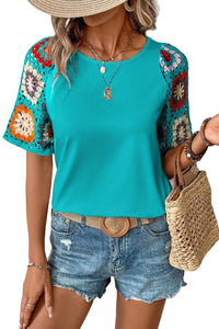 Tops Crochet Sleeve Geometric Blouse Trendsi