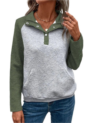 Tops Perfee Contrast Textured Sweatshirt Moss / S Trendsi