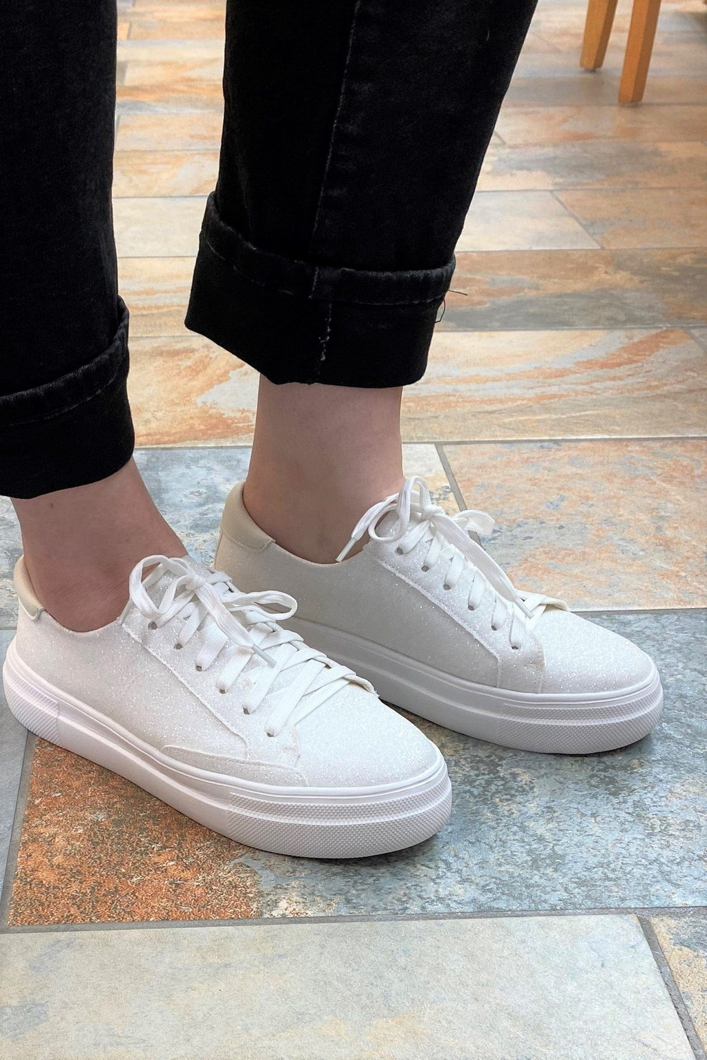 Corkys | Glaring Sneaker in White Glitter | All That Glitters
